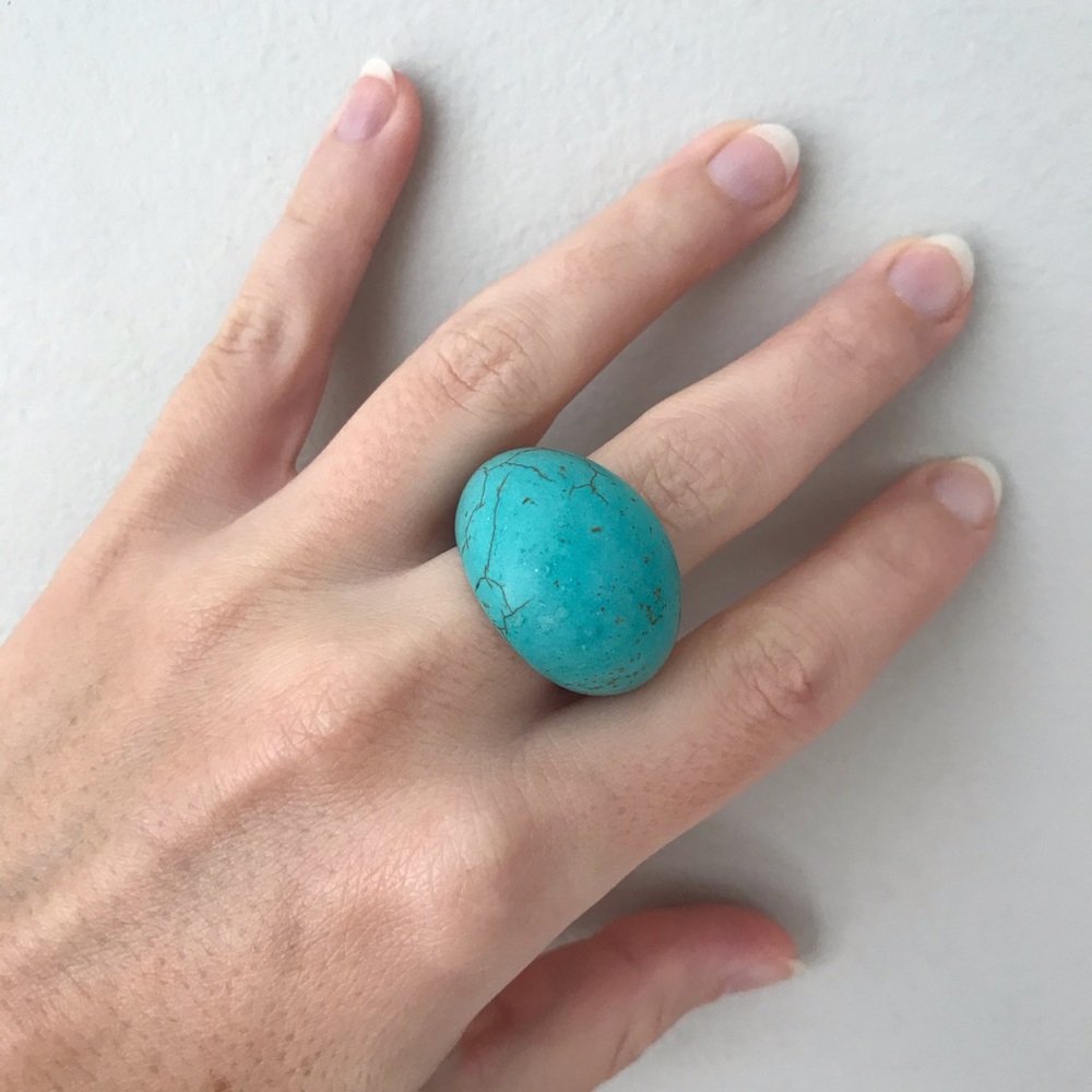 Solid turquoise chunky stone ring
